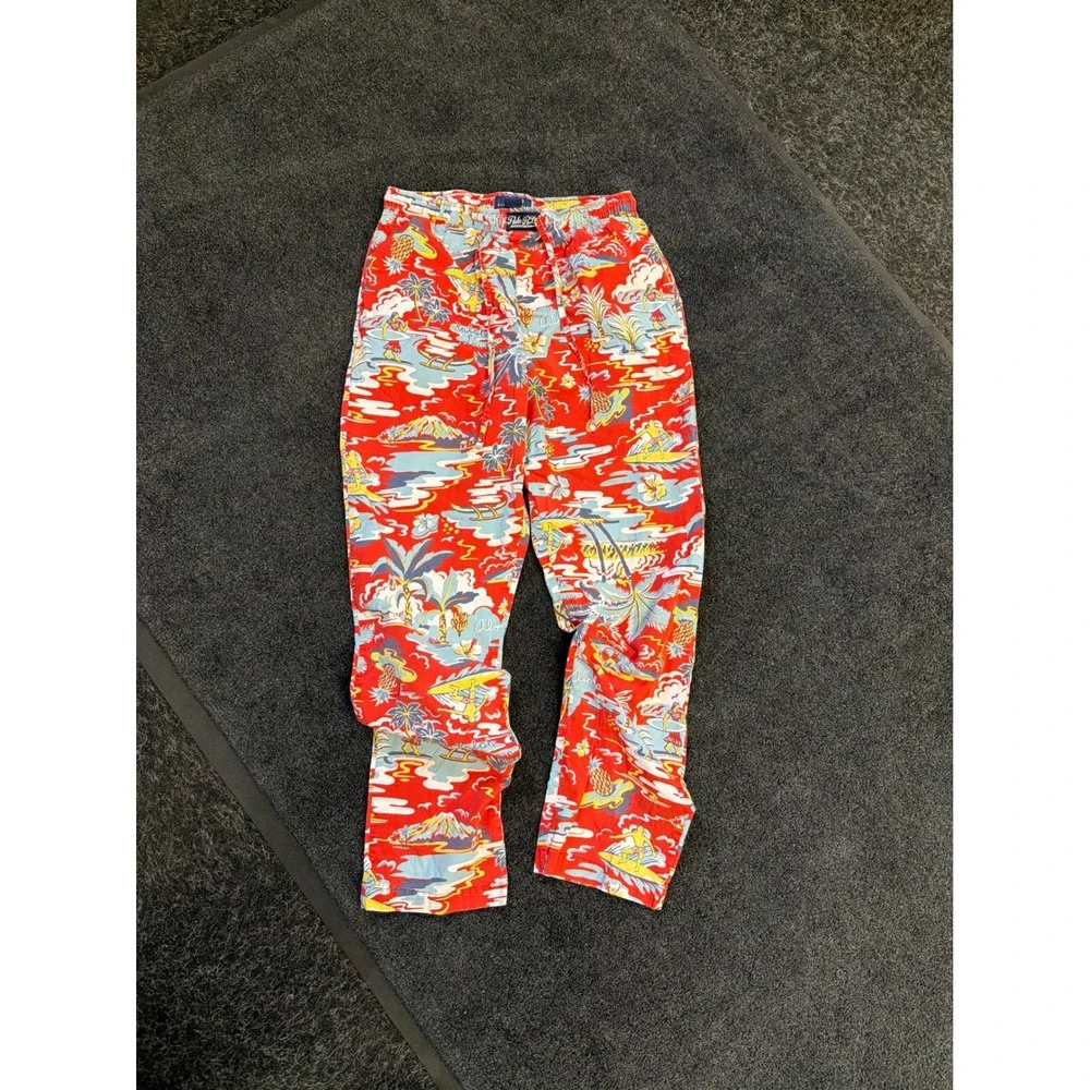 Polo Ralph Lauren Mens Red Aloha Hawaiian Print Pajama Sleep Pants Small